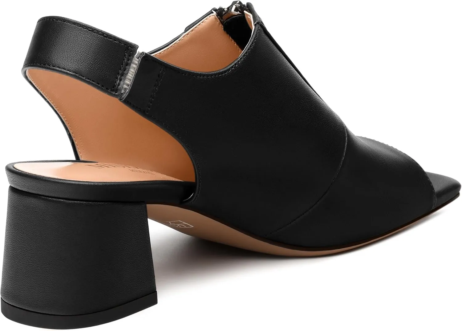 Womens Slingback Pumps, Square Peep Toe Mid Chunky Heel Pumps for Women, Open Toe Backless Pumps with Front Zipper 2