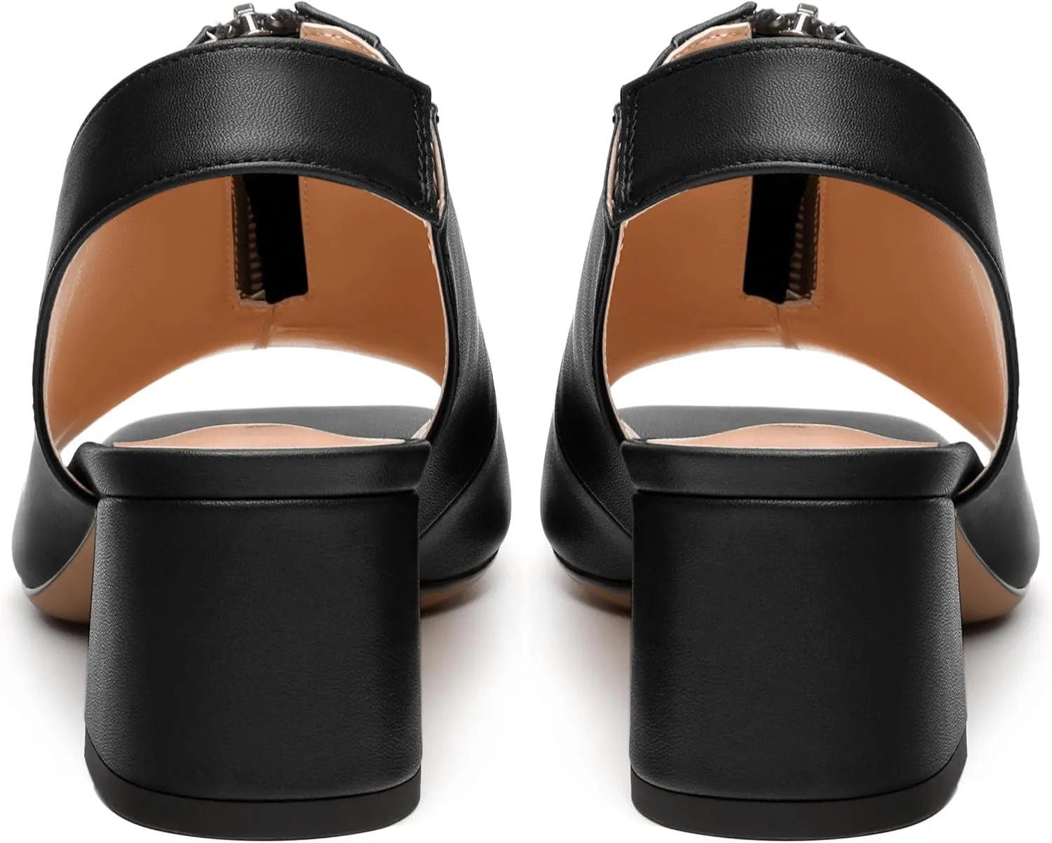 Womens Slingback Pumps, Square Peep Toe Mid Chunky Heel Pumps for Women, Open Toe Backless Pumps with Front Zipper 2