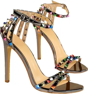 Women's Strap Colorful Rhinestones Stilettos High Heels Round Open Toe Ankle Wrap Studded Spike Sandals Sexy