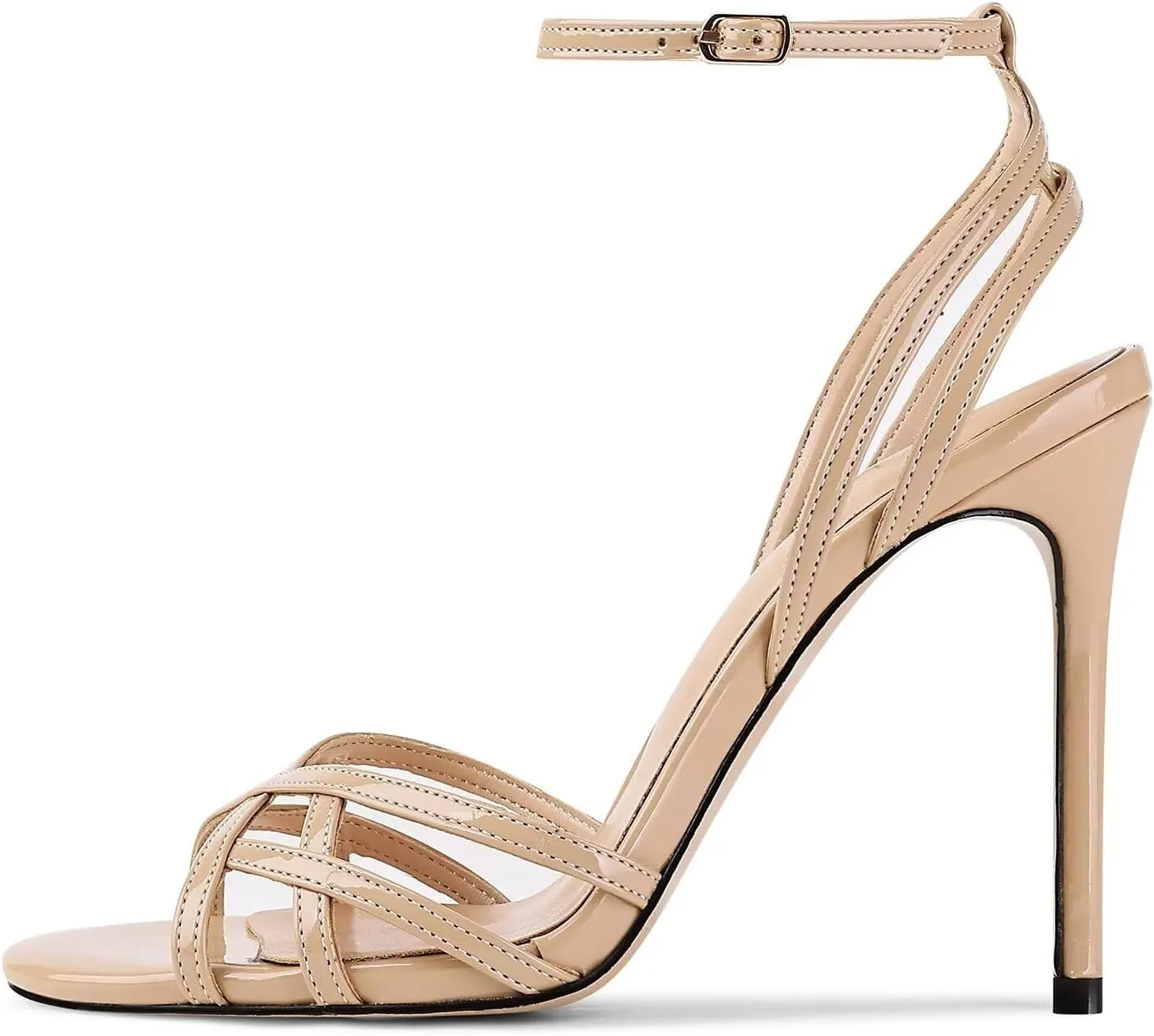 Womens Strappy Lace up Heels Sandals Sexy Stiletto High Heeled Open Square Toe Strap Summer Dress Shoes