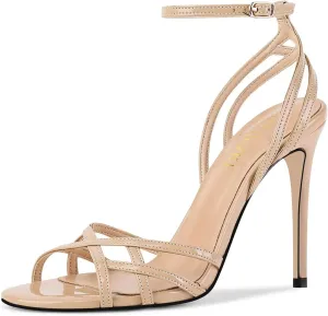 Womens Strappy Lace up Heels Sandals Sexy Stiletto High Heeled Open Square Toe Strap Summer Dress Shoes