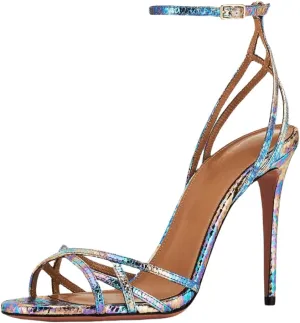 Womens Strappy Lace up Heels Sandals Sexy Stiletto High Heeled Open Square Toe Strap Summer Dress Shoes