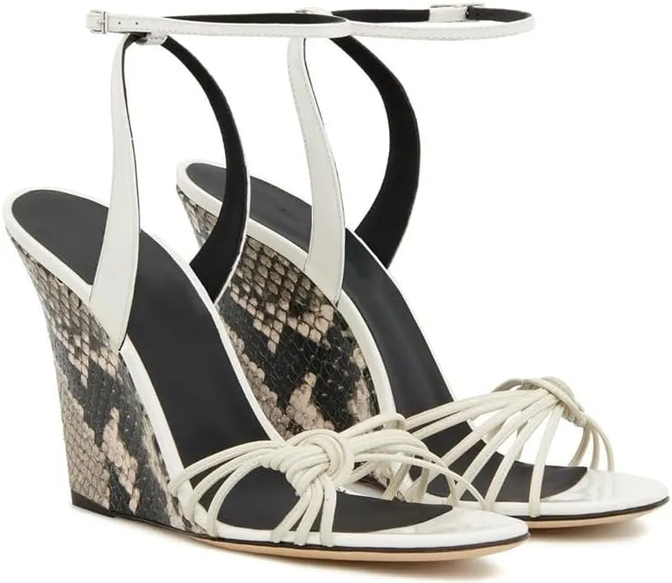 Women's Strappy Punk Wedge High Heels Sandals Adjustable Ankle Buckle Strap Open Toe Slingback Snakeskin Heel Pumps Sexy Funky