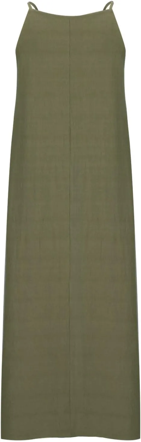 Women's Summer Cotton Linen Dress Spaghetti Strap Loose Fit Sleeveless Beach Sundress Split Flowy Maxi Long Dresses