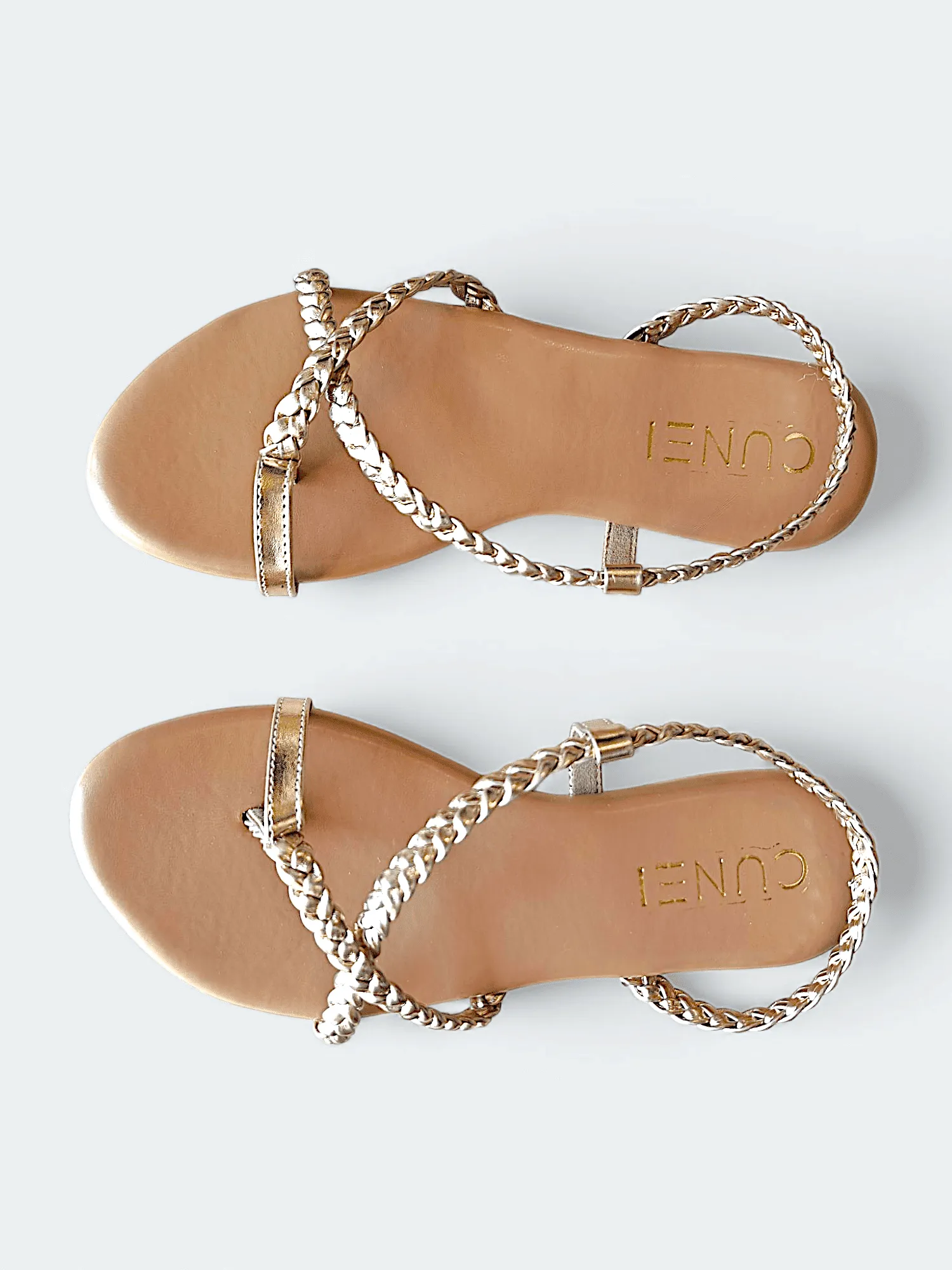 Womens Tan and Gold Gladiator Slingback Flat Sandals