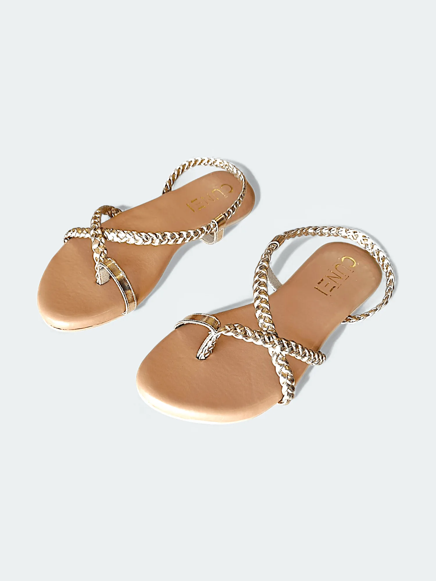 Womens Tan and Gold Gladiator Slingback Flat Sandals