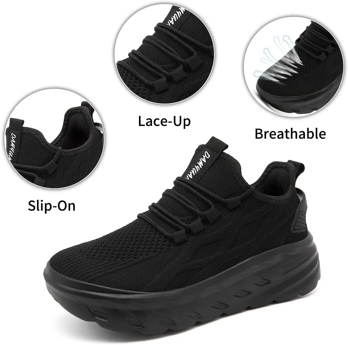 Women's Thick Soled Walking Shoes Slip On Height Increasing Sneakers Wide Comfortable Lightweight Breathable Work Outside