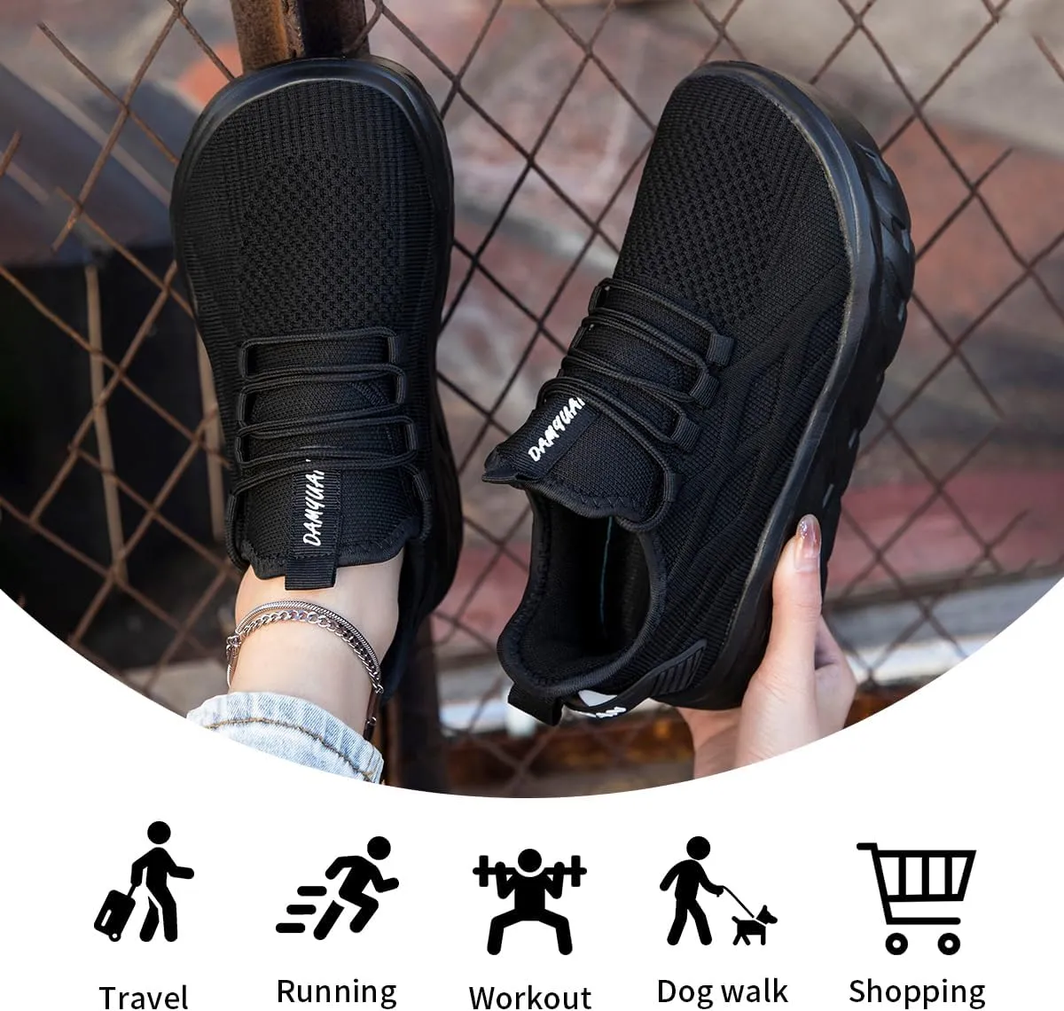 Women's Thick Soled Walking Shoes Slip On Height Increasing Sneakers Wide Comfortable Lightweight Breathable Work Outside
