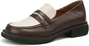 Women's Two Tone Classic Penny Loafers Closed Round Toe Low Chunky Heel Platform Slip On Comfortable Work Vintage Loafers Mary Janes Shoes Business Casual Moccasins Oxford Shoes