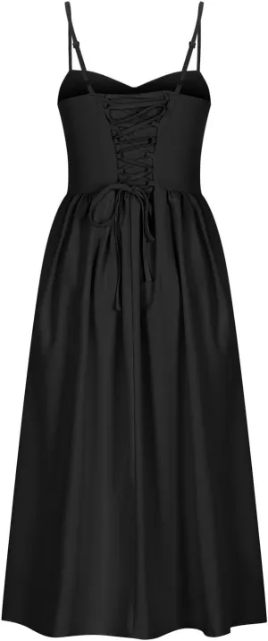 Women's Vintage Corset Dress Spaghetti Strap Pleated A-Line Midi Dresses Elegant Cocktail Party Evening Ball Gown