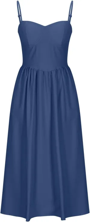 Women's Vintage Corset Dress Spaghetti Strap Pleated A-Line Midi Dresses Elegant Cocktail Party Evening Ball Gown