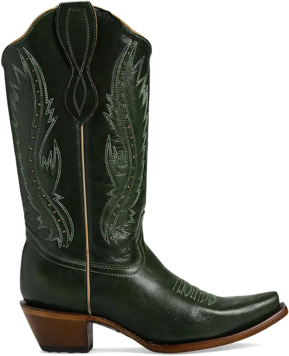 Women's Vintage Embroidered Rivet Block Heel Cowgirl Mid Calf Western Boots Fashion Studded Square Toe Pull On Chunky Heel Cowboy Knee High Boots for Women