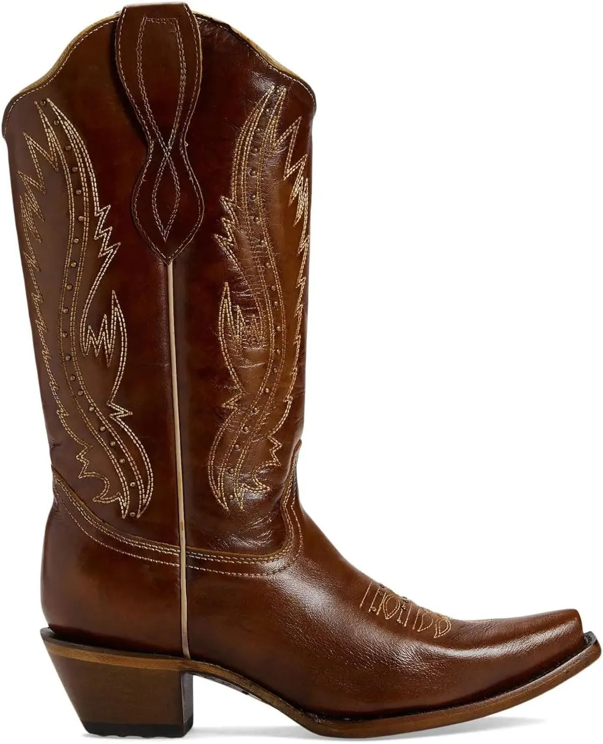 Women's Vintage Embroidered Rivet Block Heel Cowgirl Mid Calf Western Boots Fashion Studded Square Toe Pull On Chunky Heel Cowboy Knee High Boots for Women