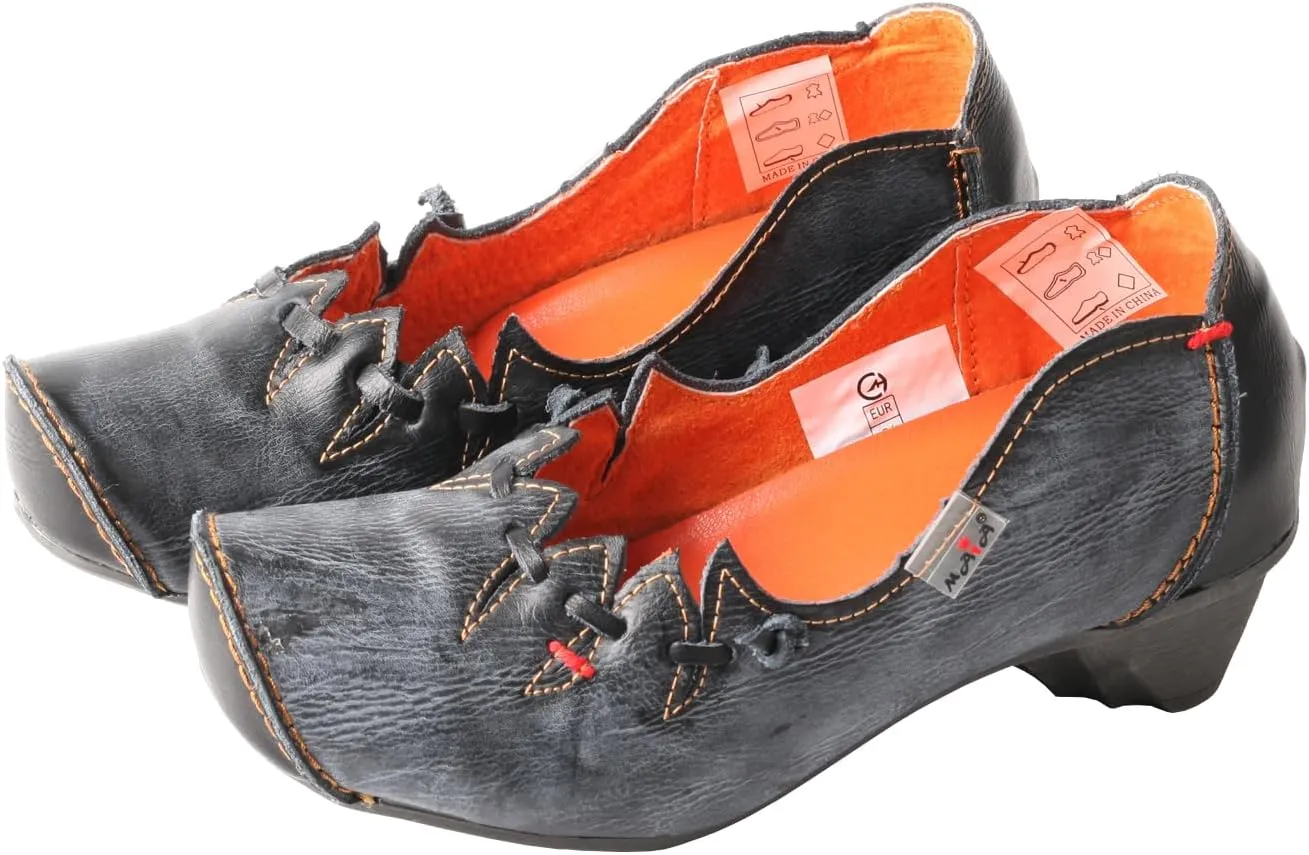 Women's Vintage Leather Peep Toes Shoes Spring Slip-on Witch Loafers Fashion and Comfortable