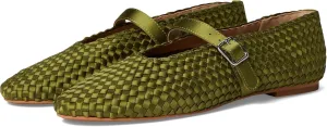 Women's Woven Mary Jane Flats Breathable Ballet Shoes with Adjustable Buckle Strap Comfortable Lace Ballerina Flats