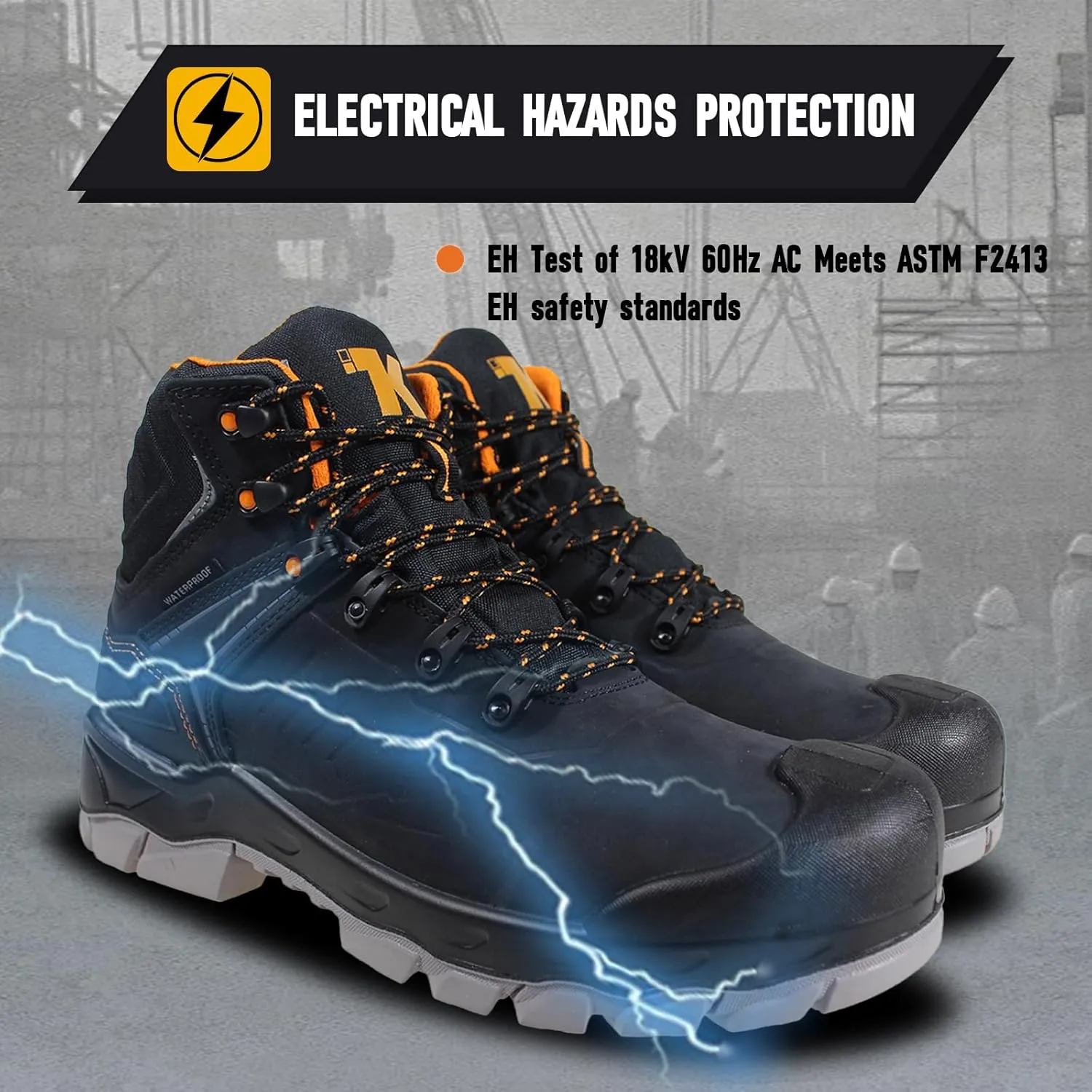 Work Boots for Men, Waterproof Composite Toe Safety Construction Boots, Genuine Leather Comfortable Premium Nubuck, Puncture Proof, Oil Slip Resistant Rubber Outsole, EH, Breathable Lining