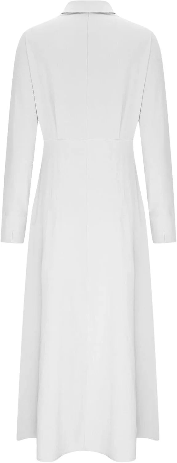 XUNRYAN 2024 Women Long Sleeve Linen Dresses Casual Work Office Dress Button Belt Waist Ankle Length Boho Maxi Dress Outfits
