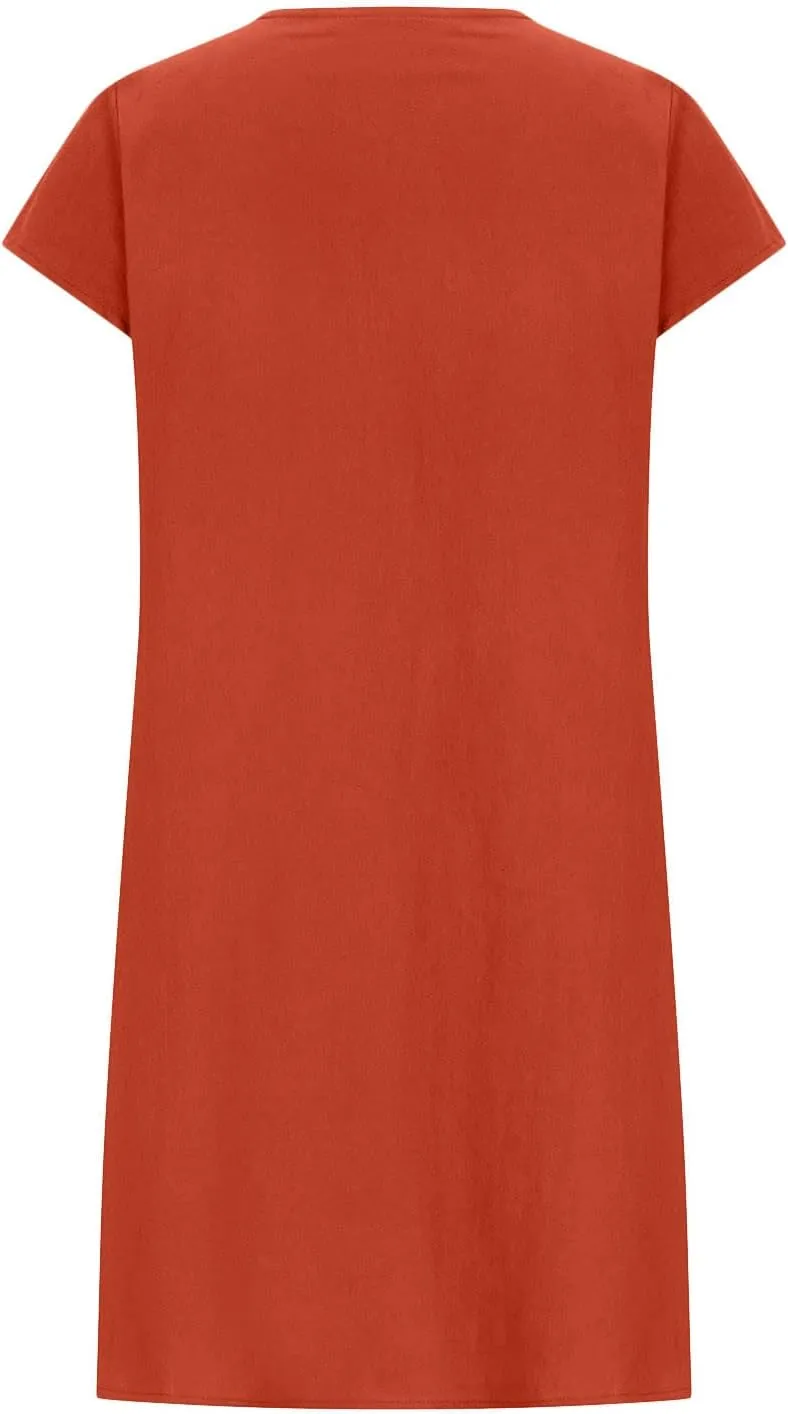 XUNRYAN 2025 Summer Dresses Womens Cotton Linen Shirt Mini Dress Short Sleeve Casual Pleated Beach Sundress Ladies Clothes