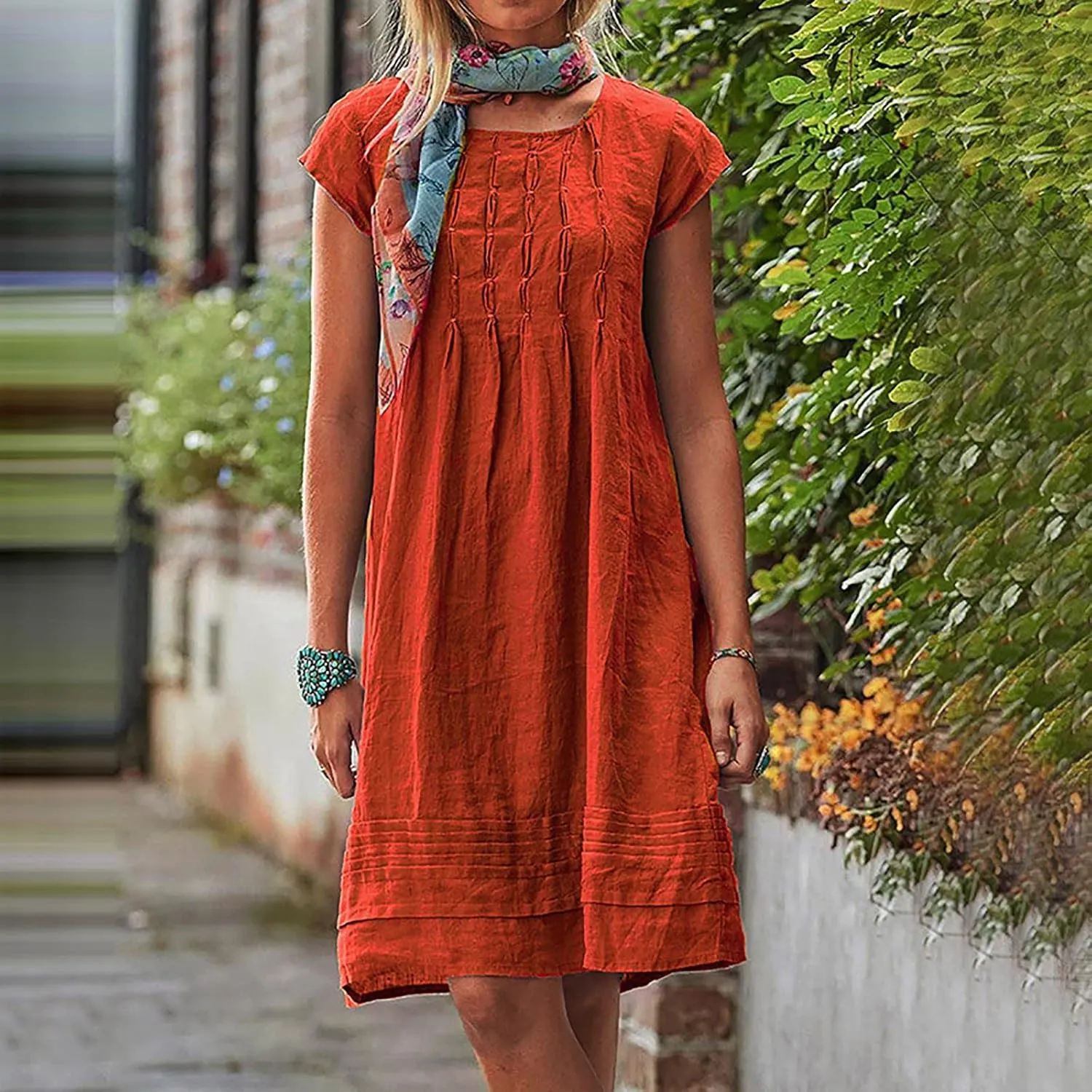 XUNRYAN 2025 Summer Dresses Womens Cotton Linen Shirt Mini Dress Short Sleeve Casual Pleated Beach Sundress Ladies Clothes