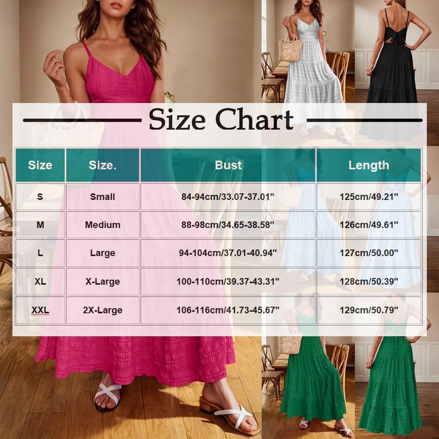 XUNRYAN 2025 Women's Summer Smocked Cami Maxi Dress Boho V Neck Spaghetti Strap Dresses A-Line Flowy Beach Long Sundress