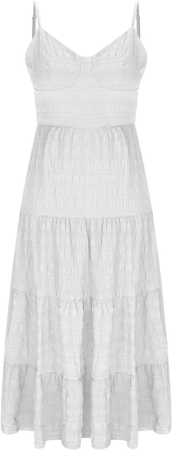 XUNRYAN 2025 Women's Summer Smocked Cami Maxi Dress Boho V Neck Spaghetti Strap Dresses A-Line Flowy Beach Long Sundress