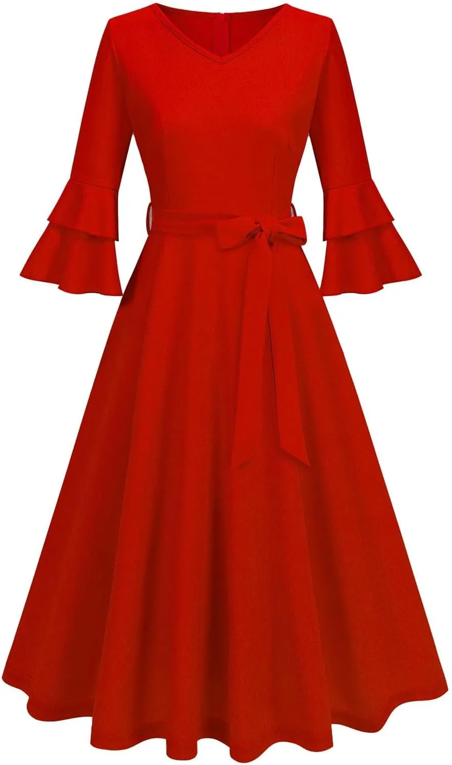 XUNRYAN Cocktail Dress for Women 2025 Long Tiered Bell Sleeves V-Neck Formal Bridesmaid Prom Dresses Evening Party Ball Gown