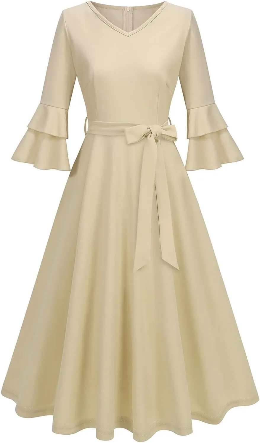 XUNRYAN Cocktail Dress for Women 2025 Long Tiered Bell Sleeves V-Neck Formal Bridesmaid Prom Dresses Evening Party Ball Gown