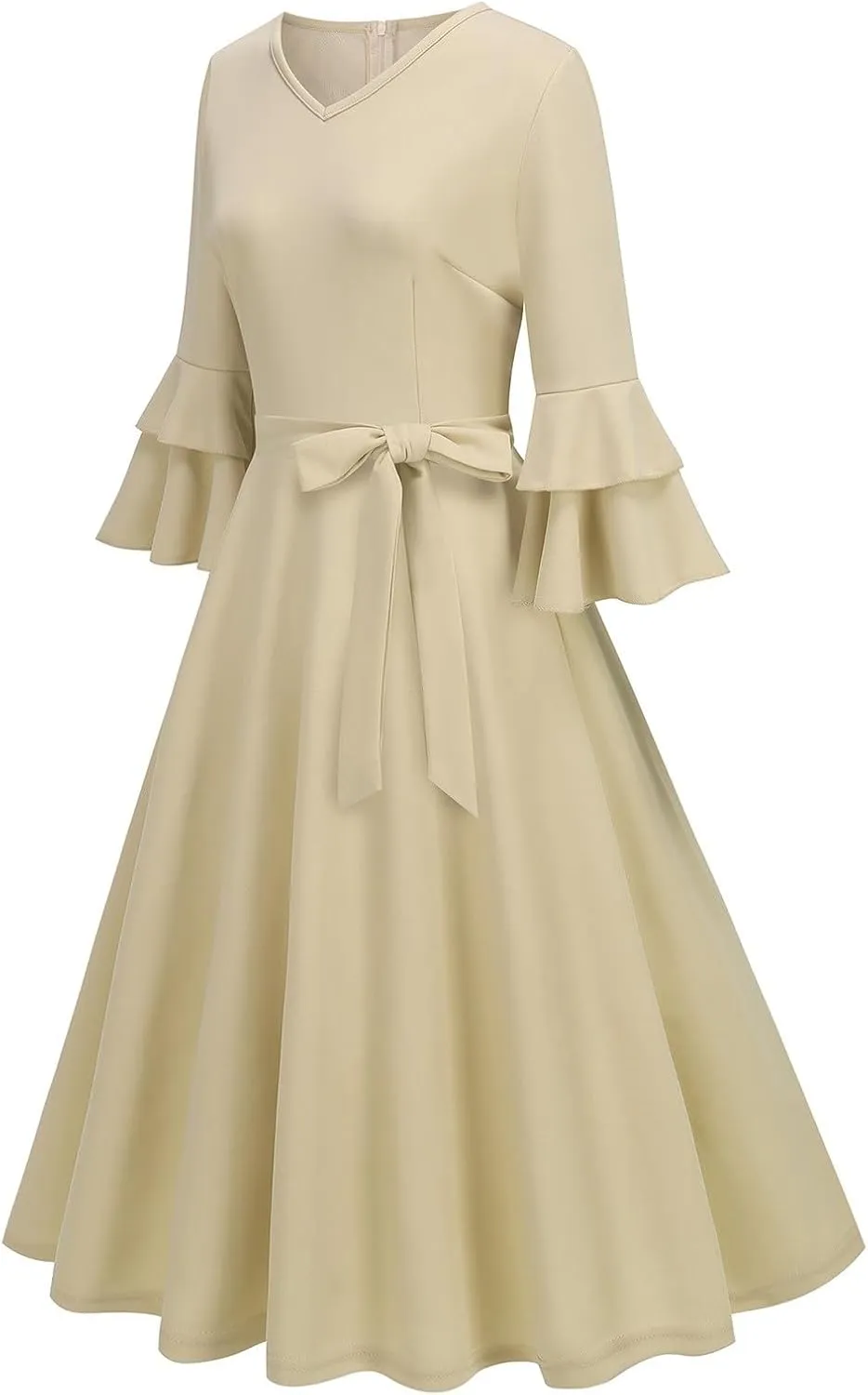 XUNRYAN Cocktail Dress for Women 2025 Long Tiered Bell Sleeves V-Neck Formal Bridesmaid Prom Dresses Evening Party Ball Gown