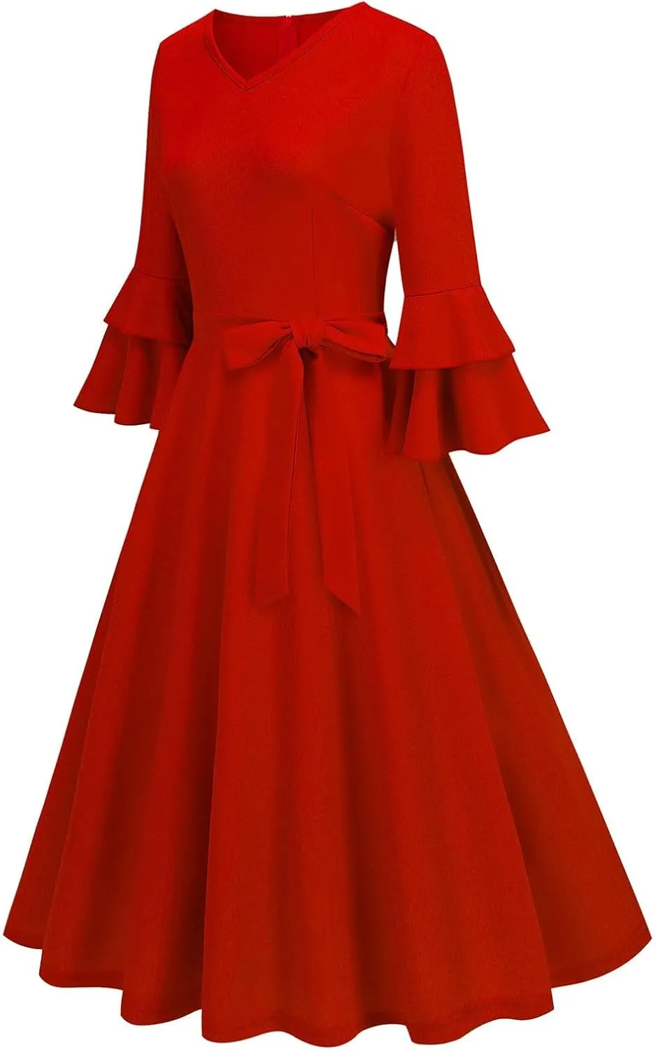 XUNRYAN Cocktail Dress for Women 2025 Long Tiered Bell Sleeves V-Neck Formal Bridesmaid Prom Dresses Evening Party Ball Gown