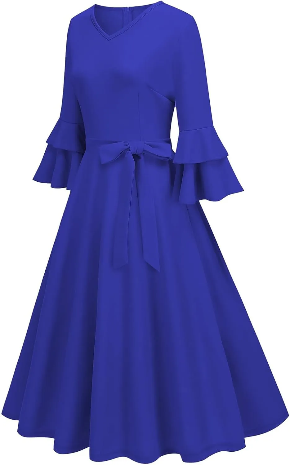 XUNRYAN Cocktail Dress for Women 2025 Long Tiered Bell Sleeves V-Neck Formal Bridesmaid Prom Dresses Evening Party Ball Gown