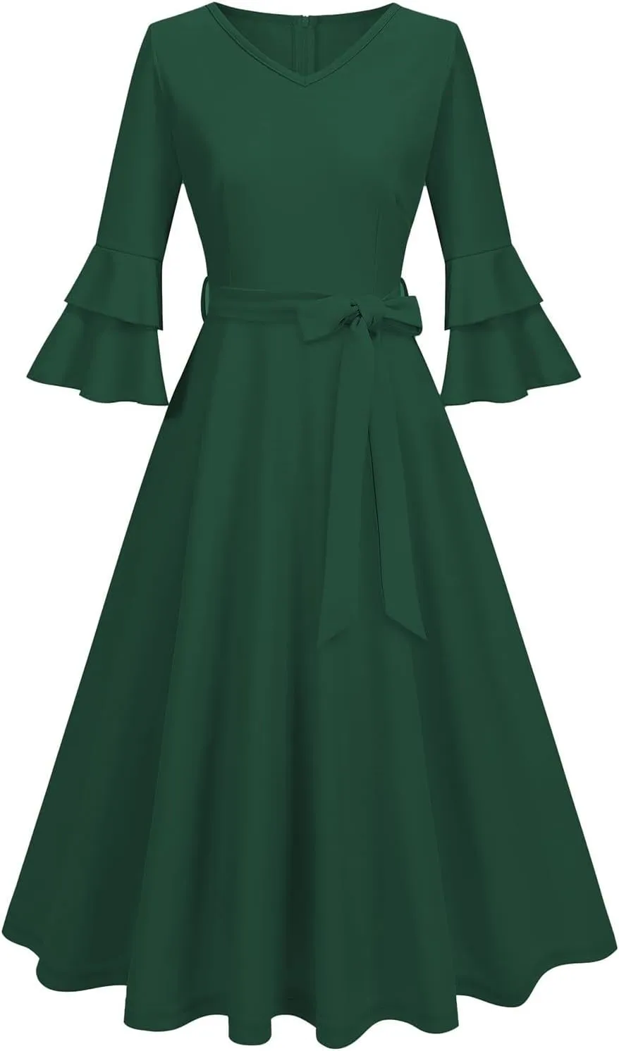 XUNRYAN Cocktail Dress for Women 2025 Long Tiered Bell Sleeves V-Neck Formal Bridesmaid Prom Dresses Evening Party Ball Gown