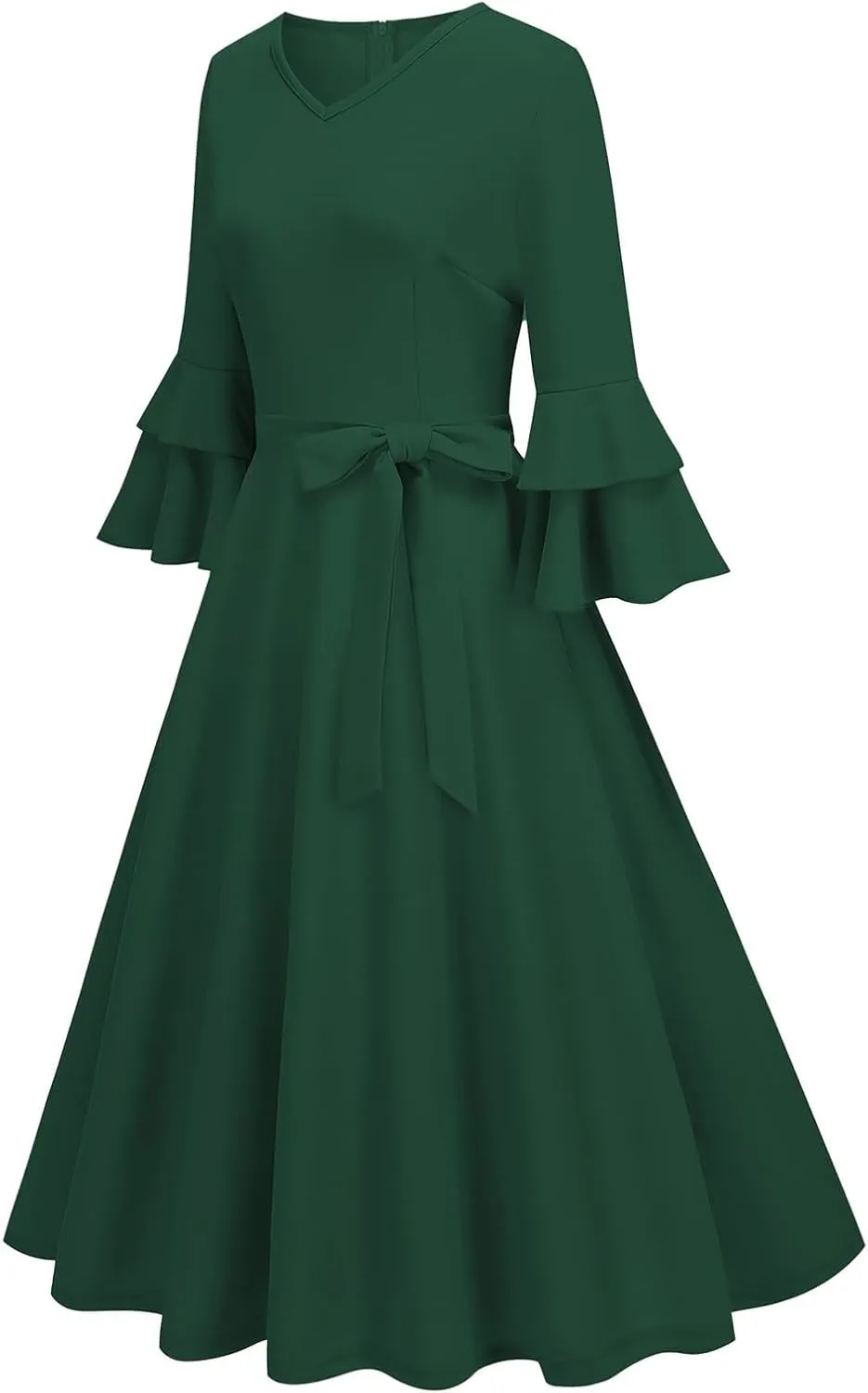 XUNRYAN Cocktail Dress for Women 2025 Long Tiered Bell Sleeves V-Neck Formal Bridesmaid Prom Dresses Evening Party Ball Gown