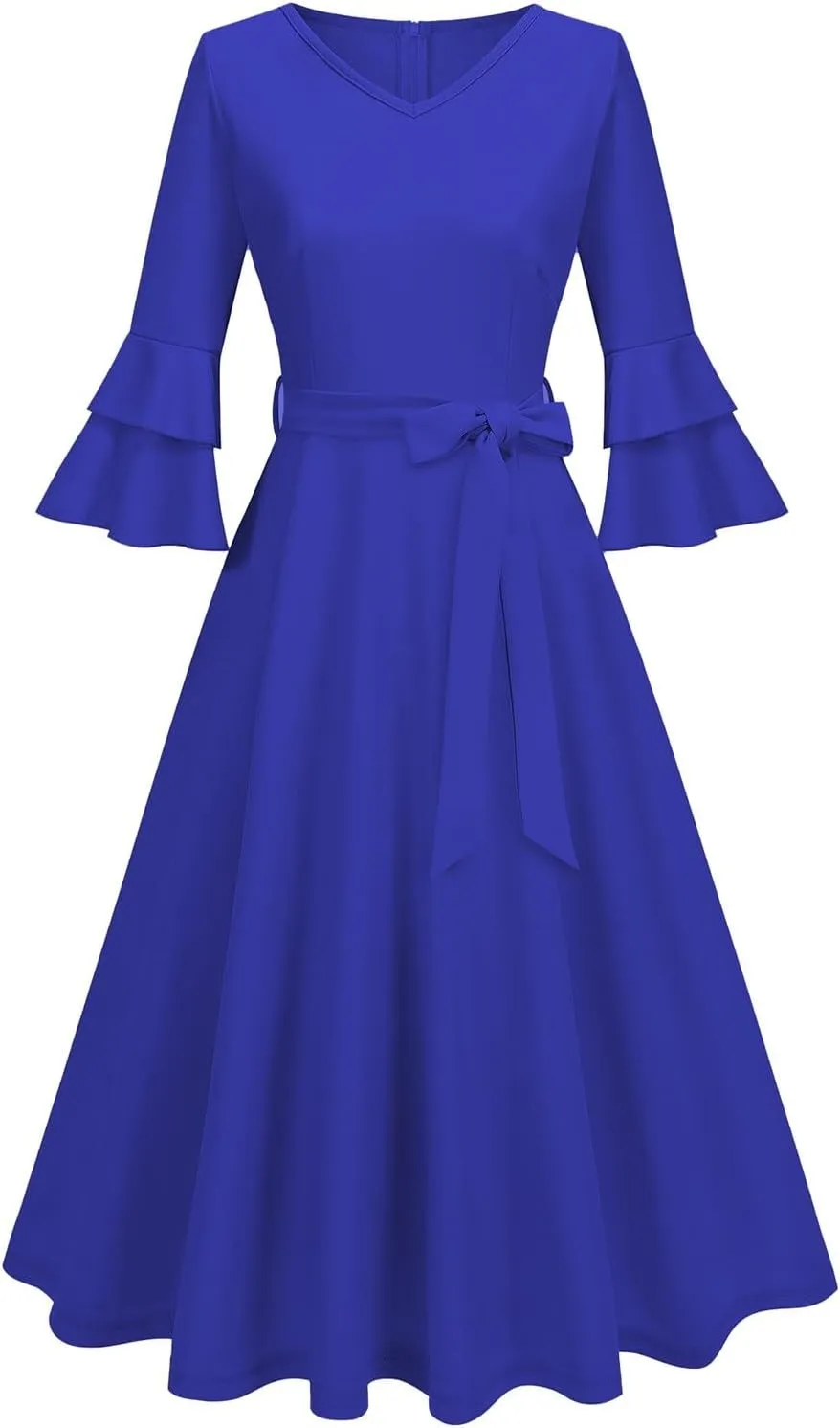 XUNRYAN Cocktail Dress for Women 2025 Long Tiered Bell Sleeves V-Neck Formal Bridesmaid Prom Dresses Evening Party Ball Gown