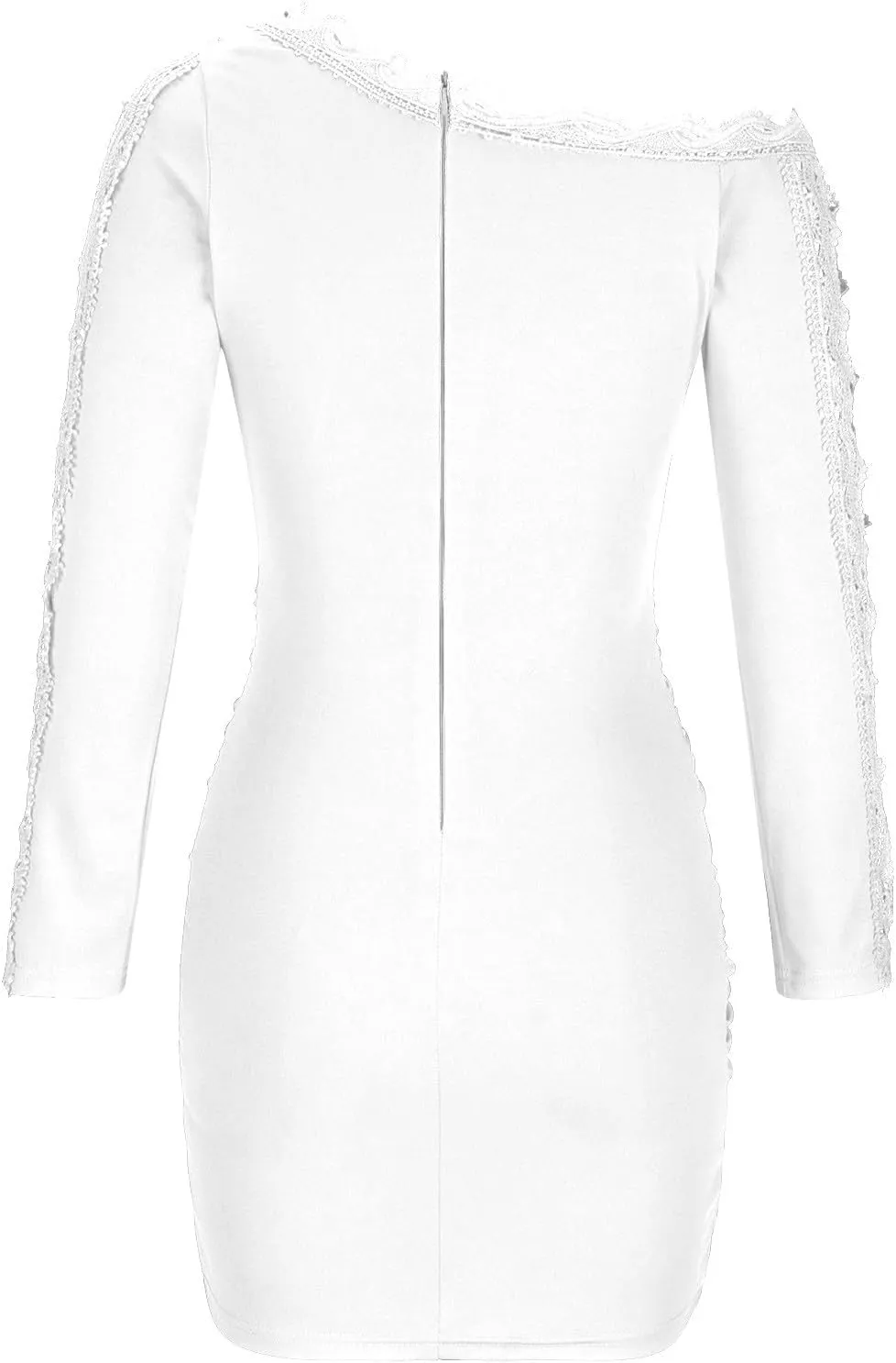 XUNRYAN Sexy Off Shoulder Bodycon Dress Women Long Sleeve Embroidered Floral Lace Formal Cocktail Evening Party Mini Dresses