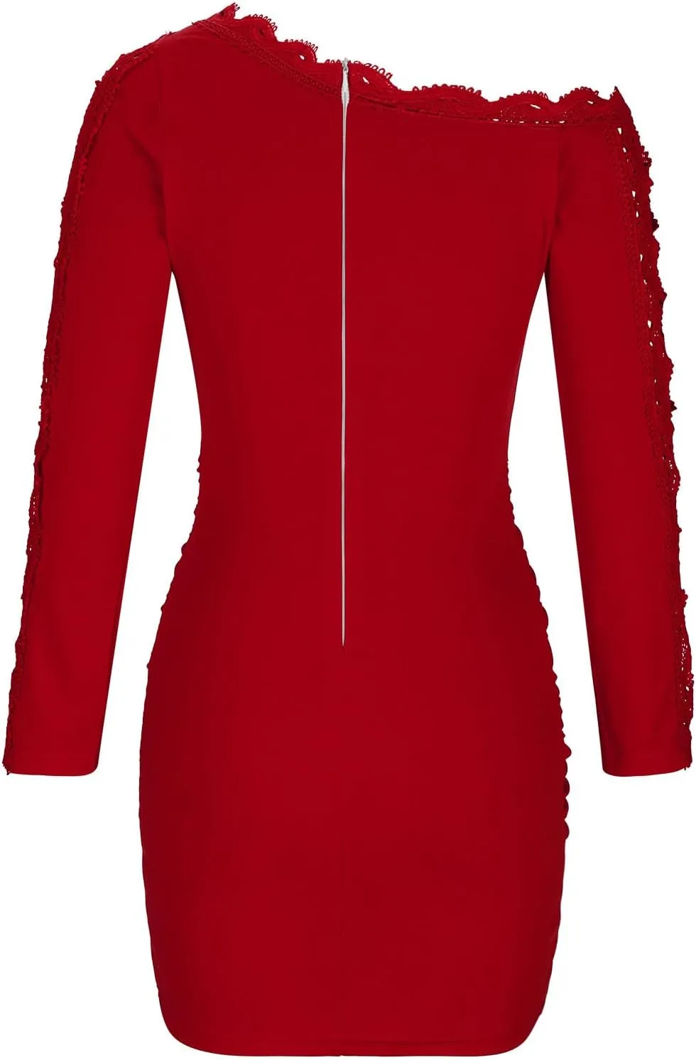 XUNRYAN Sexy Off Shoulder Bodycon Dress Women Long Sleeve Embroidered Floral Lace Formal Cocktail Evening Party Mini Dresses