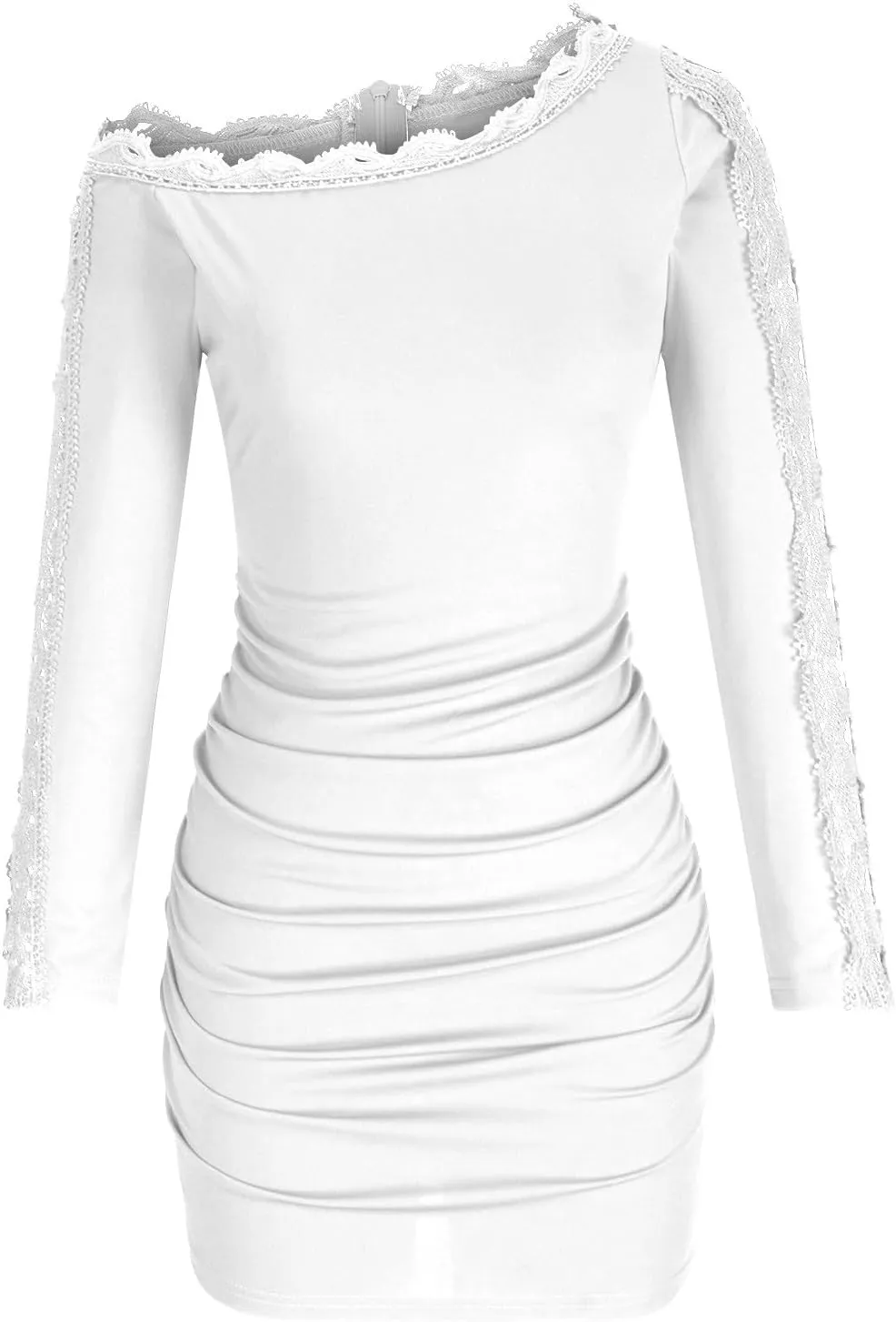 XUNRYAN Sexy Off Shoulder Bodycon Dress Women Long Sleeve Embroidered Floral Lace Formal Cocktail Evening Party Mini Dresses
