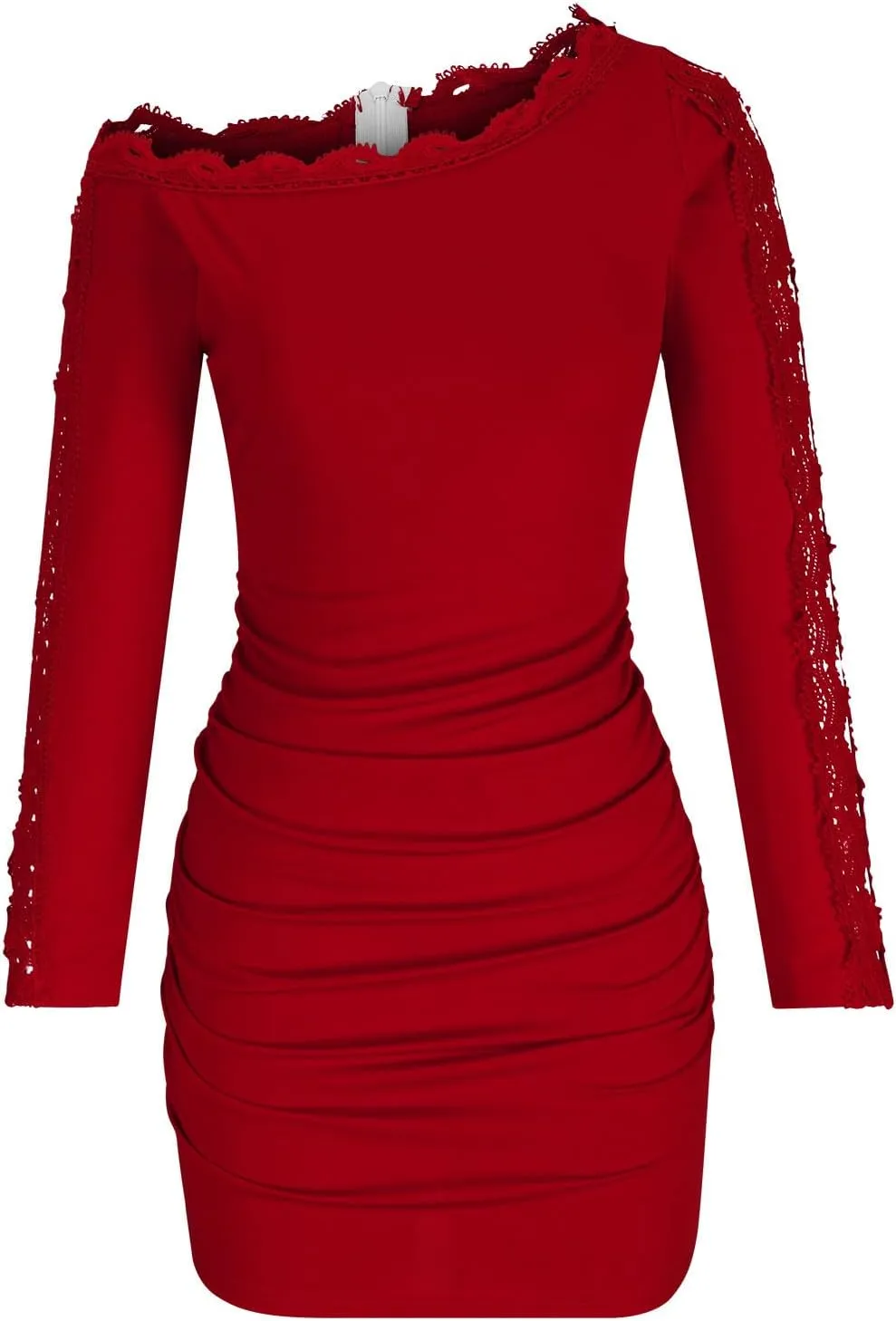 XUNRYAN Sexy Off Shoulder Bodycon Dress Women Long Sleeve Embroidered Floral Lace Formal Cocktail Evening Party Mini Dresses