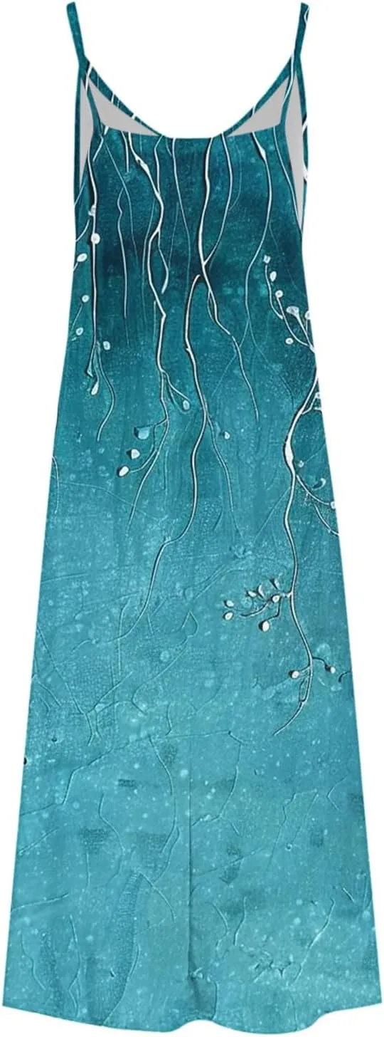 XUNRYAN Summer Dresses for Women 2025 Vacation Casual Sleeveless Maxi Dress Trendy Flowy Beach Long Spaghetti Strap Sundress