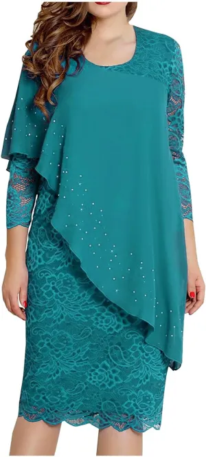 XUNRYAN Wedding Guest Dress Womens 3/4 Sleeve Floral Lace Cape Dresses Chiffon Overlay Bodycon Pencil Dress Cocktail Gown