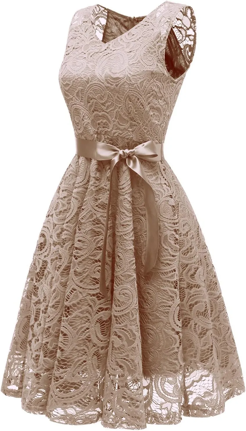 XUNRYAN Wedding Guest Dresses for Women Embroidered Floral Lace Bridesmaid Party Cocktail Dress V Neck Short Prom Gown
