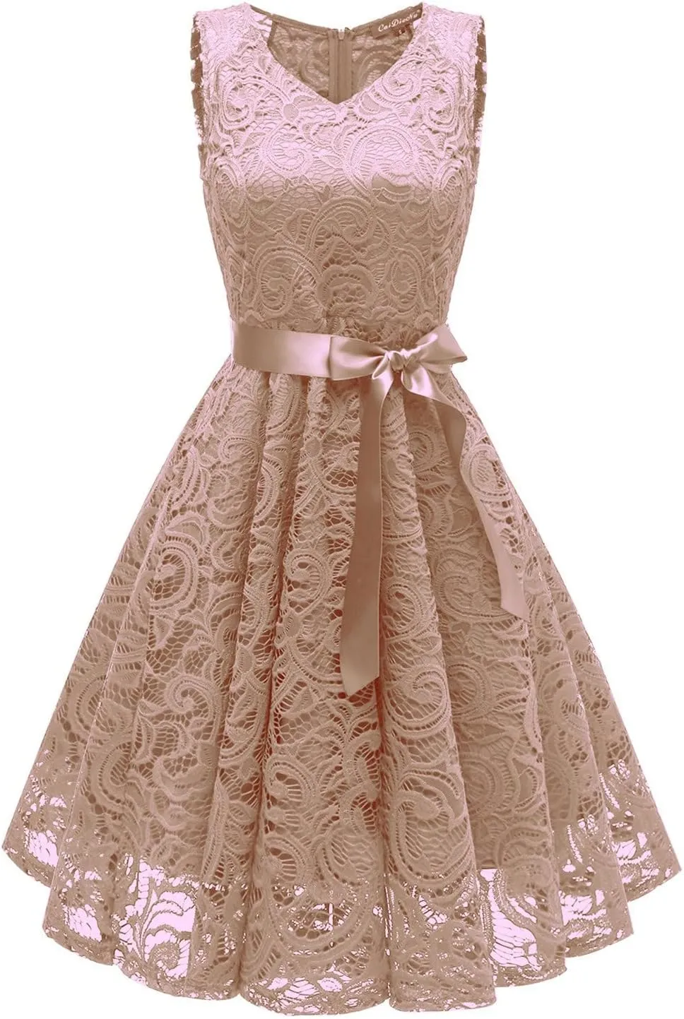 XUNRYAN Wedding Guest Dresses for Women Embroidered Floral Lace Bridesmaid Party Cocktail Dress V Neck Short Prom Gown
