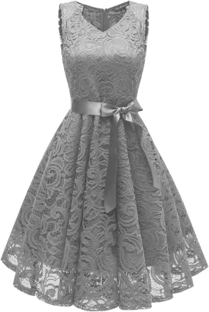 XUNRYAN Wedding Guest Dresses for Women Embroidered Floral Lace Bridesmaid Party Cocktail Dress V Neck Short Prom Gown