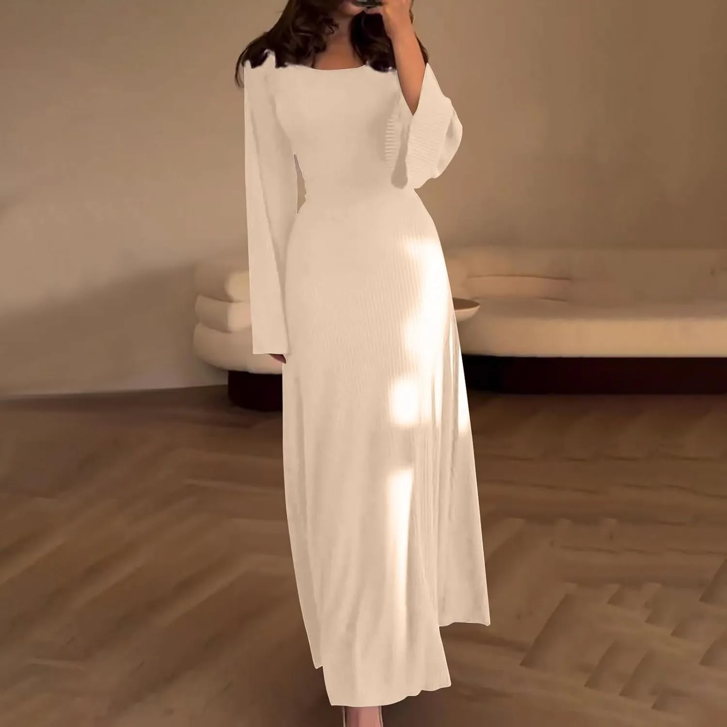 XUNRYAN Women Long Sleeve Bodycon Maxi Dress Knit Sweater Dresses Elegant Cocktail Formal Wedding Guest Dresses Fall Outfit
