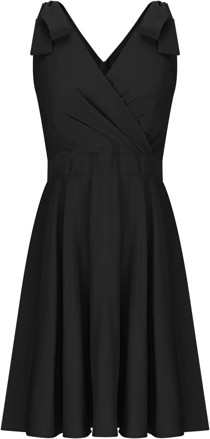 XUNRYAN Women Sexy Deep V-Neck Cocktail Dresses Sleeveless Bow Strap Ruched Pleated Mini Dress Formal Evening Party Ball Gown