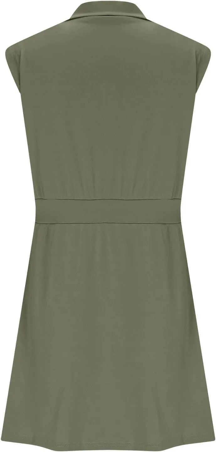 XUNRYAN Womens Mini Tennis Dress Workout Half Zip Sweatshirt Dresses Summer Sleeveless Casual Sundress w Pockets Streetwear