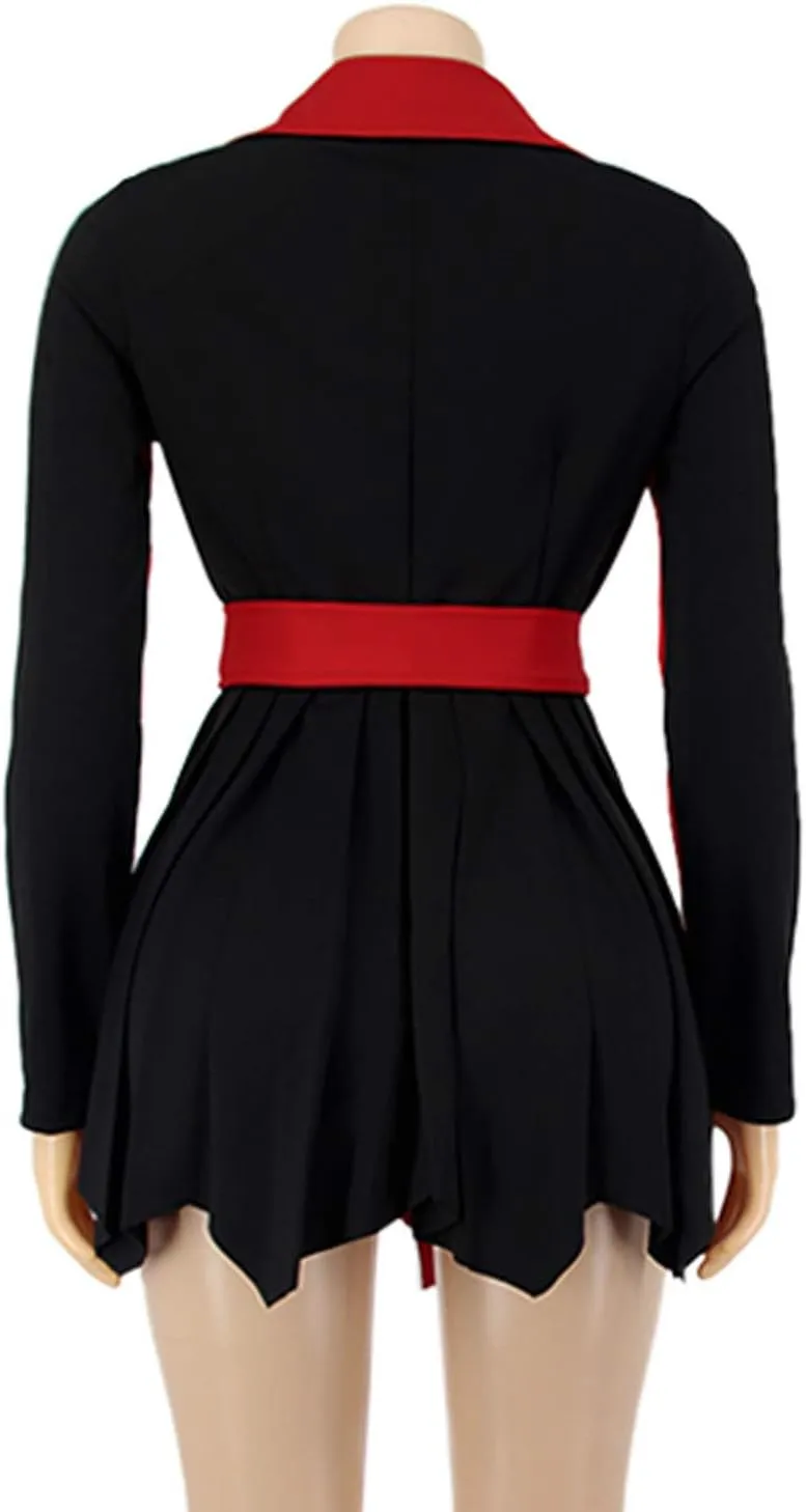 XUNRYAN Womens Sexy Blazer Mini Dress Two Tone Lapel V Neck Double-Breasted Peplum Jacket Belted Trench Coat Fall Outfit