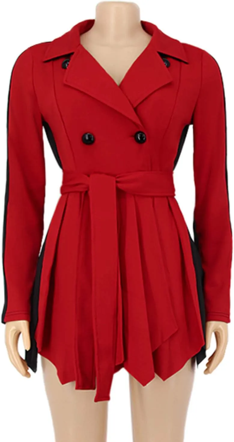 XUNRYAN Womens Sexy Blazer Mini Dress Two Tone Lapel V Neck Double-Breasted Peplum Jacket Belted Trench Coat Fall Outfit