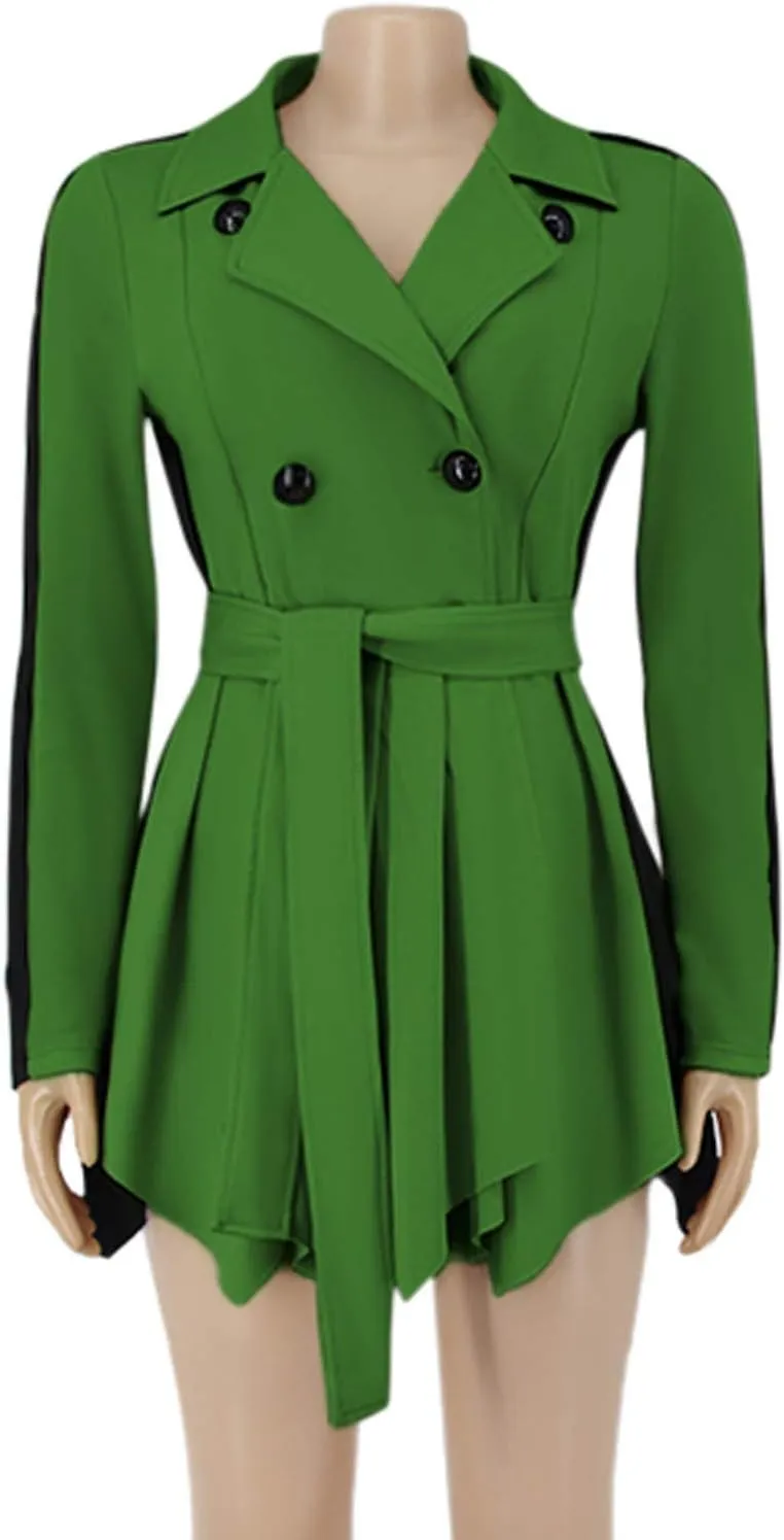 XUNRYAN Womens Sexy Blazer Mini Dress Two Tone Lapel V Neck Double-Breasted Peplum Jacket Belted Trench Coat Fall Outfit