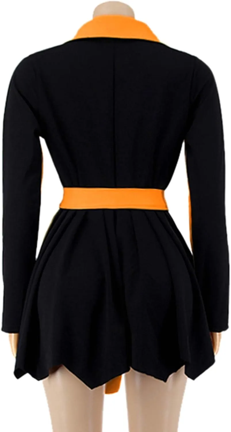 XUNRYAN Womens Sexy Blazer Mini Dress Two Tone Lapel V Neck Double-Breasted Peplum Jacket Belted Trench Coat Fall Outfit