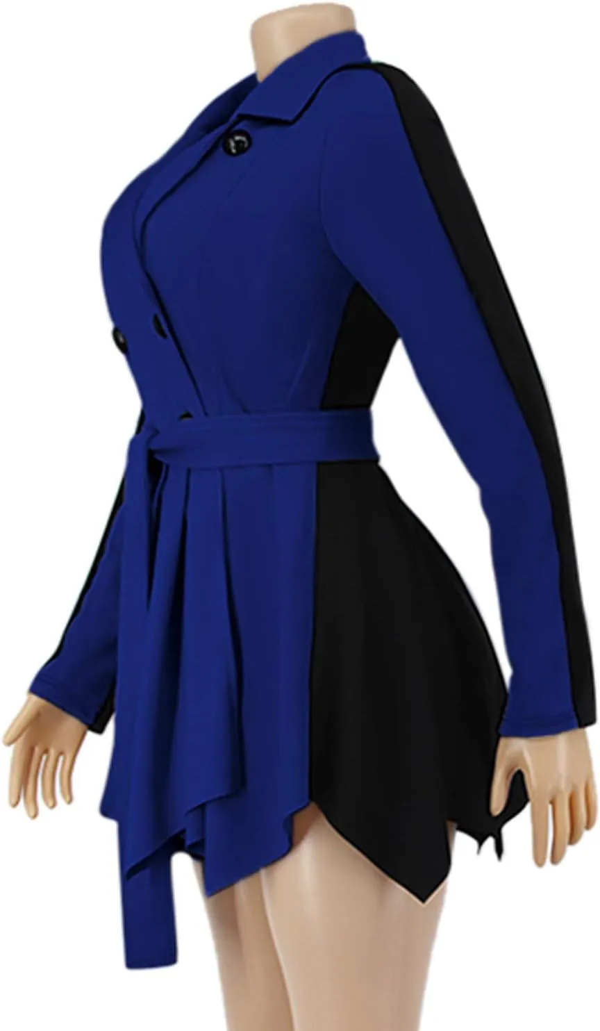 XUNRYAN Womens Sexy Blazer Mini Dress Two Tone Lapel V Neck Double-Breasted Peplum Jacket Belted Trench Coat Fall Outfit